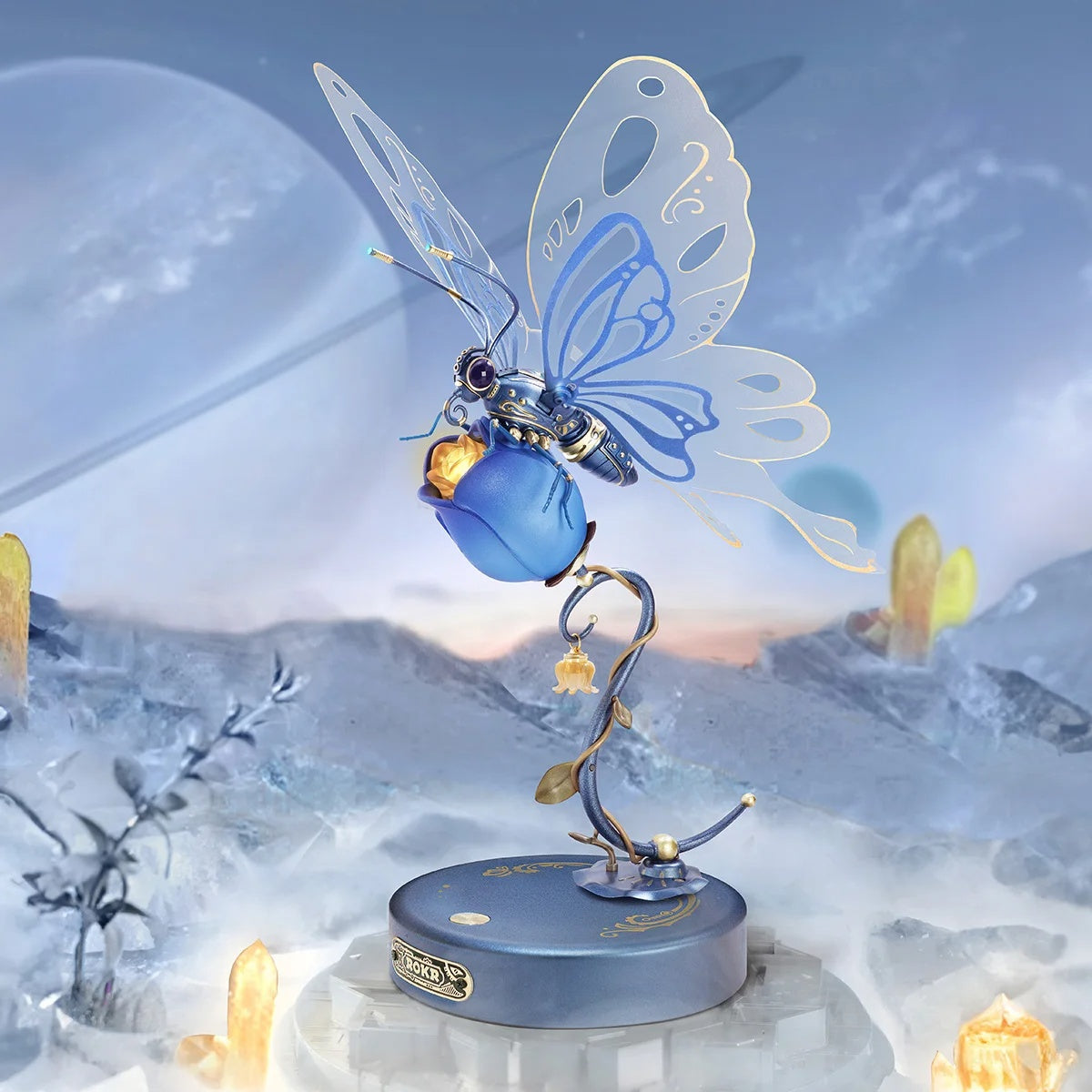 Robotime ROKR Mechanical Butterfly 3D Puzzle – Bionic Wings & Golden Lighting Rose | Unique Gift for Kids & Adults