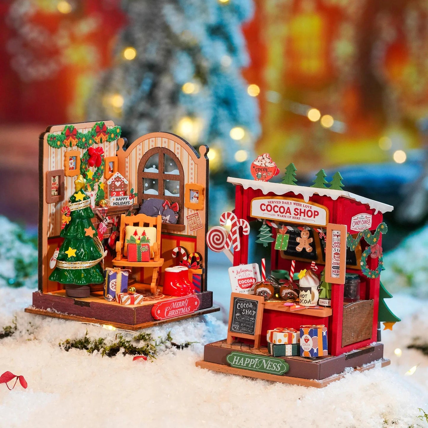 ROKR Rolife Christmas Fireplace Miniature House 3D Wooden Puzzle DS041
