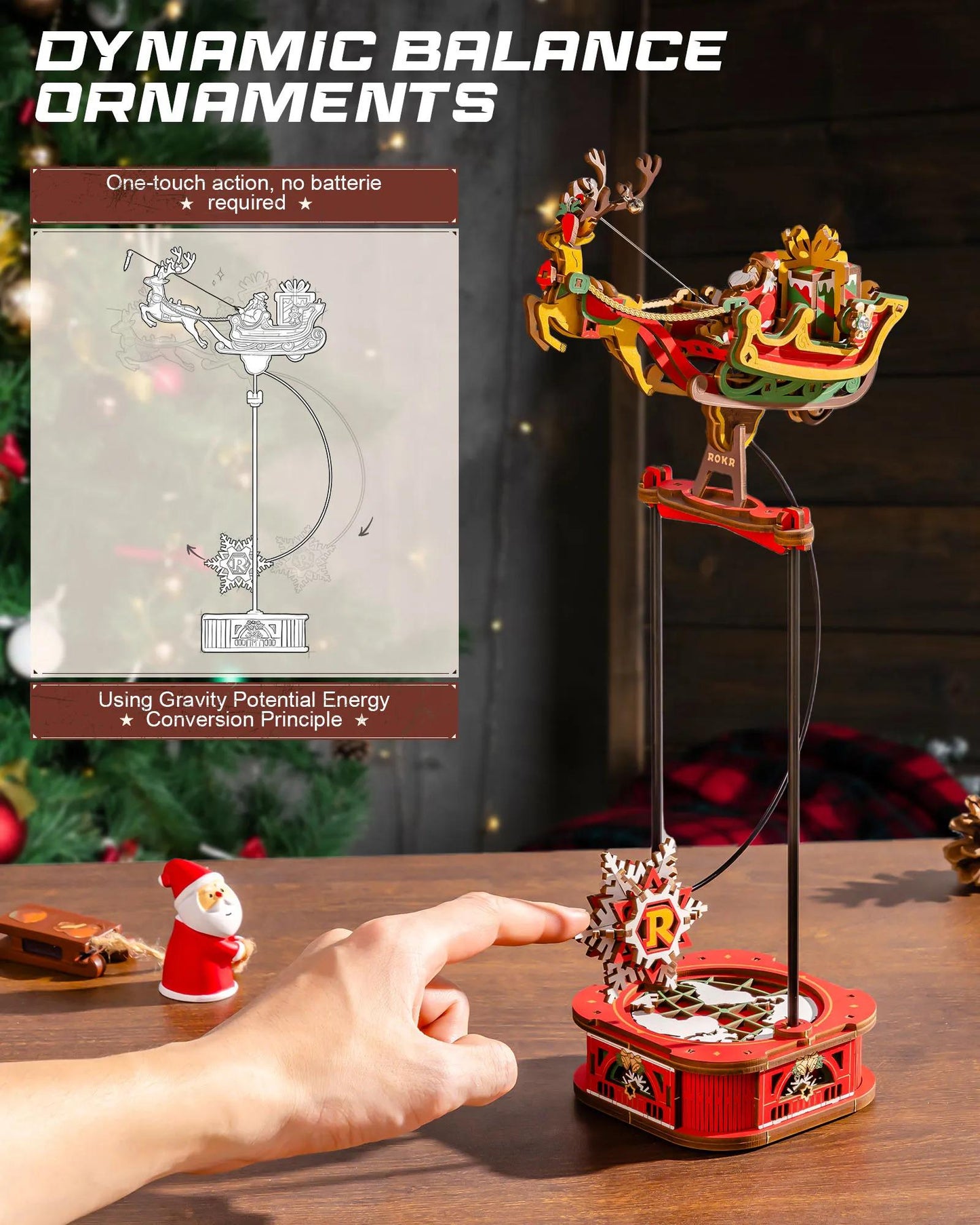 ROKR Santa on Sleigh 3D Wooden Puzzle Pendulum Model MCD05