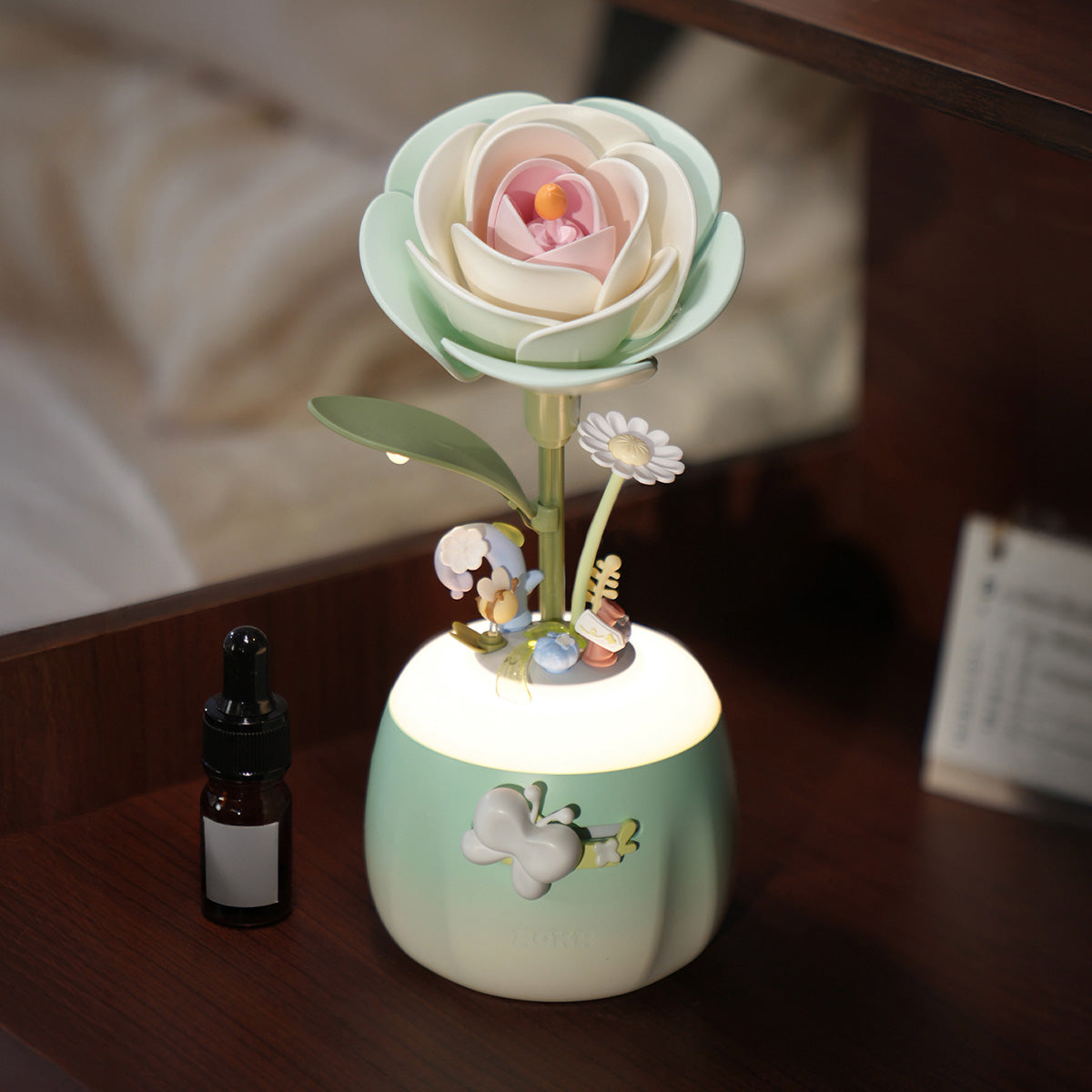 ROKR DIY 3D Flower Night Light – Minty Camellia Lamp Wooden Puzzle Kit (AF02S)