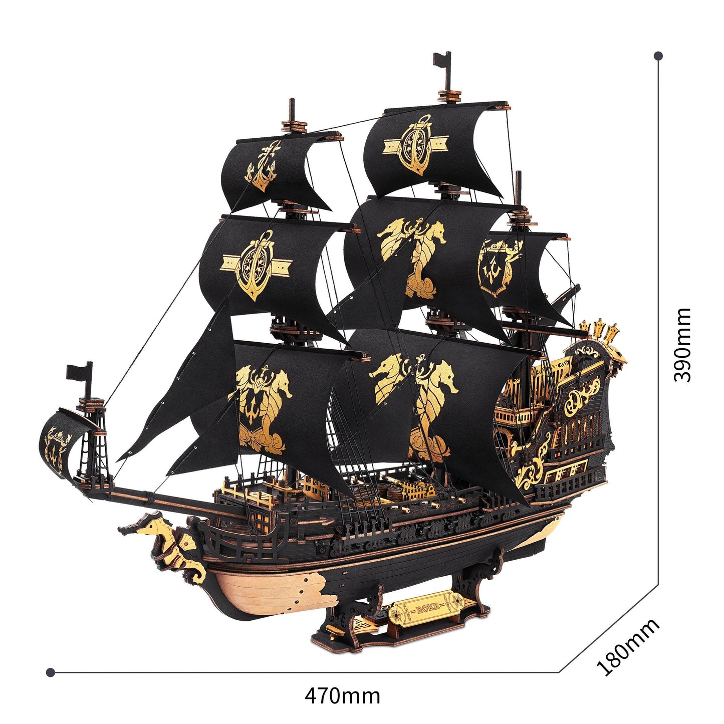 Rokr Seahorse Barque DIY 3D Wooden Ship Puzzle – Model Kit For Gift & Home Decor