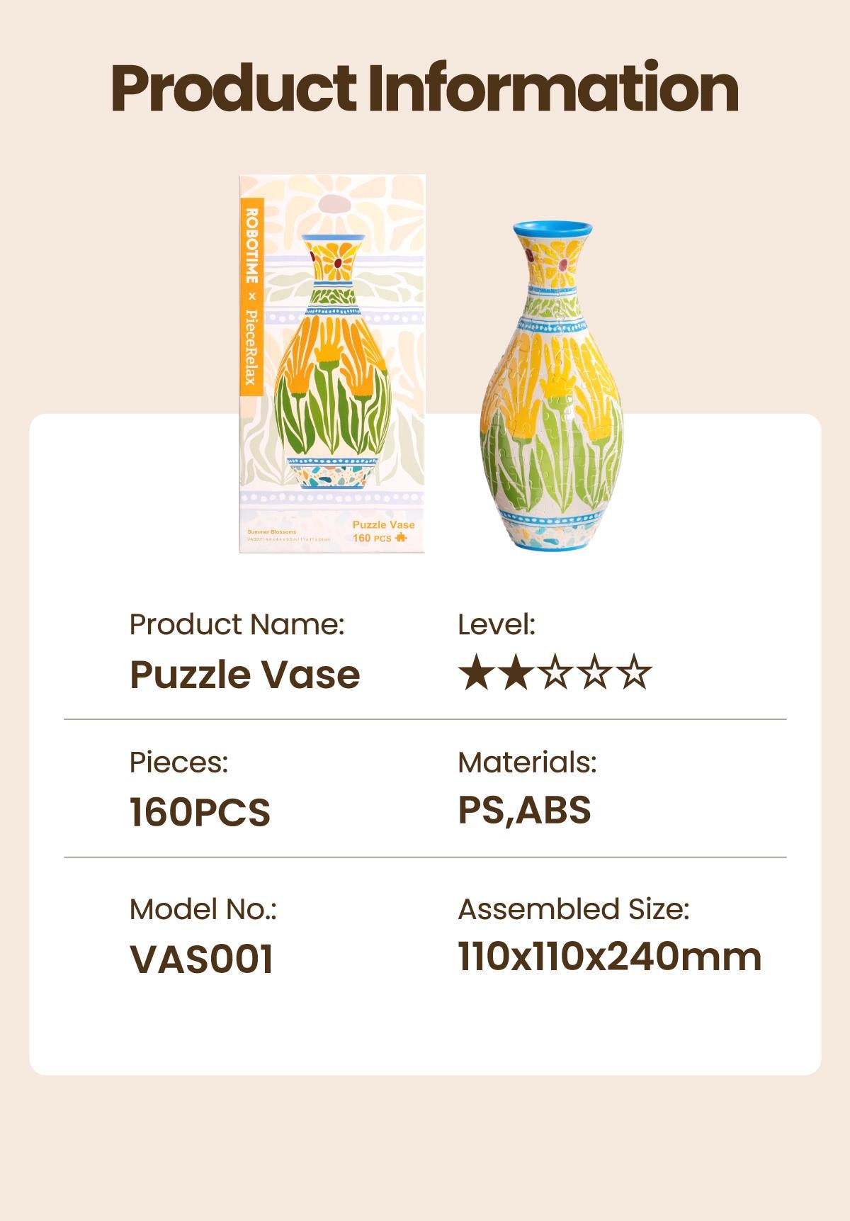 Robotime Summer Blossoms Sunset Mosaic Vase 3D Wooden Puzzle VAS001