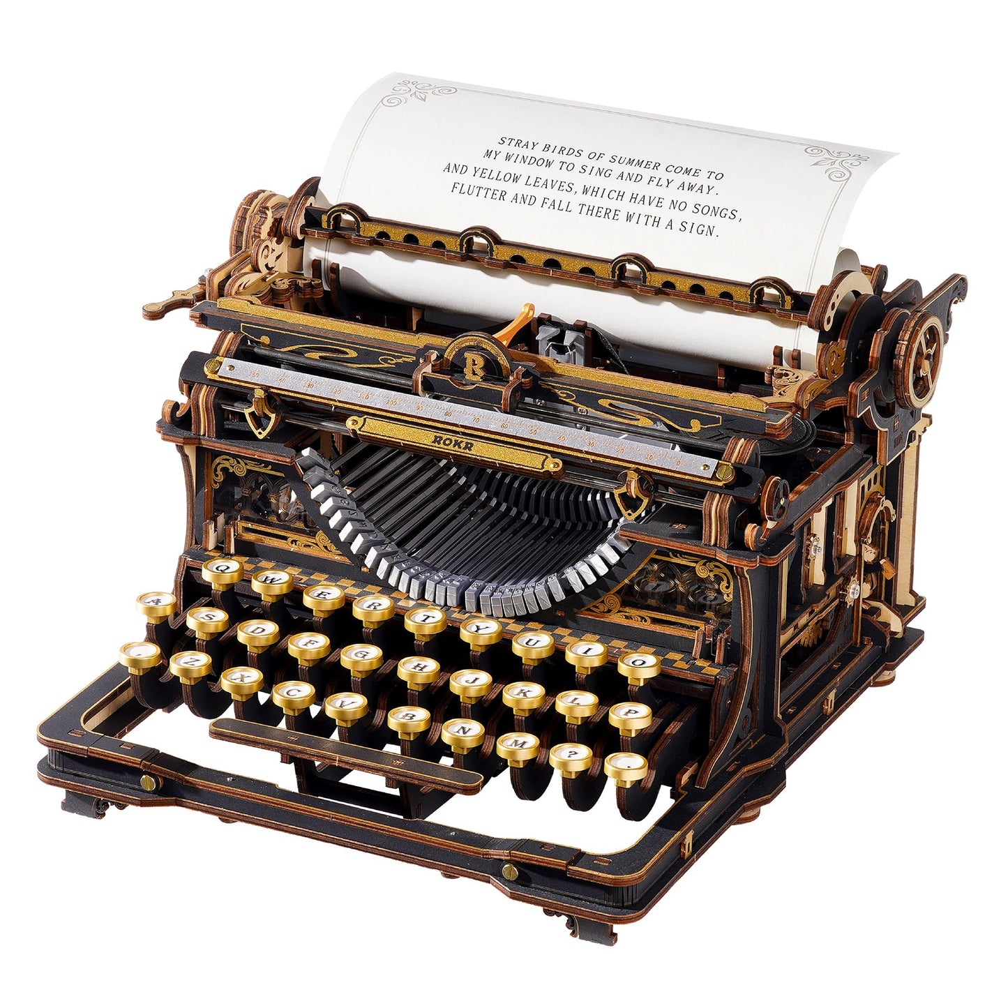 ROKR Mechanical Typewriter 3D Wooden Puzzle LK703B – Classic Vintage DIY Model Kit