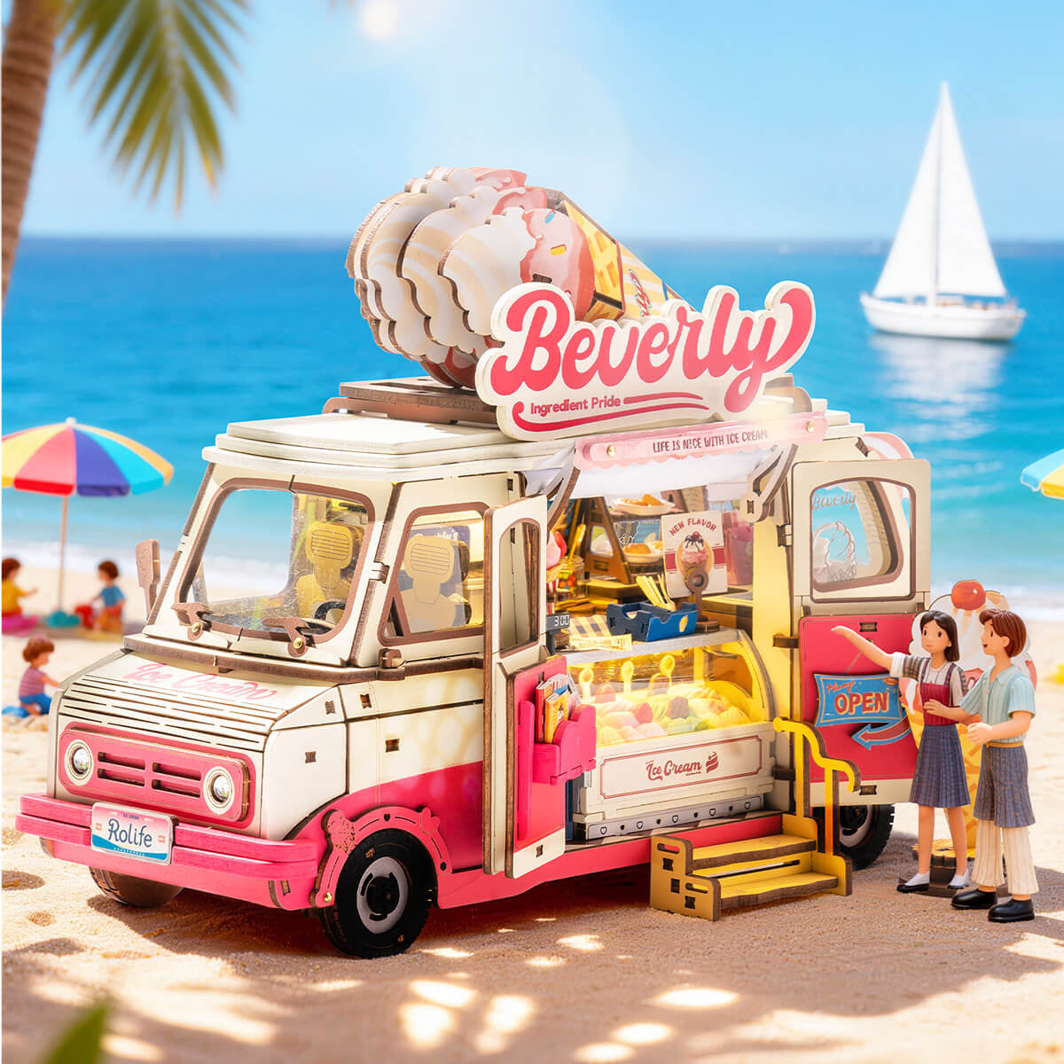 Rolife DIY Miniature House – Beverly’s Ice Cream Truck Wooden Puzzle Kit (TGS06)