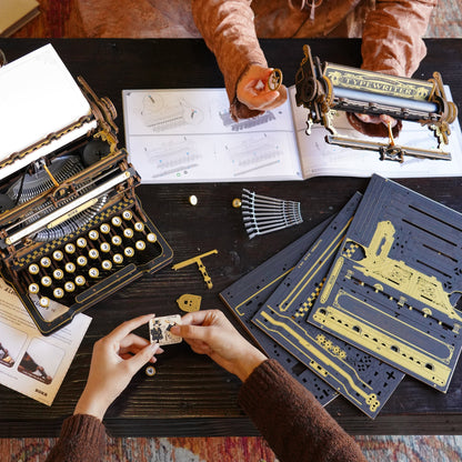 ROKR Mechanical Typewriter 3D Wooden Puzzle LK703B – Classic Vintage DIY Model Kit