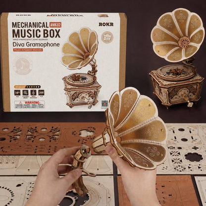 ROKR Diva Gramophone Wooden Music Box 3D Puzzle (AMK82)