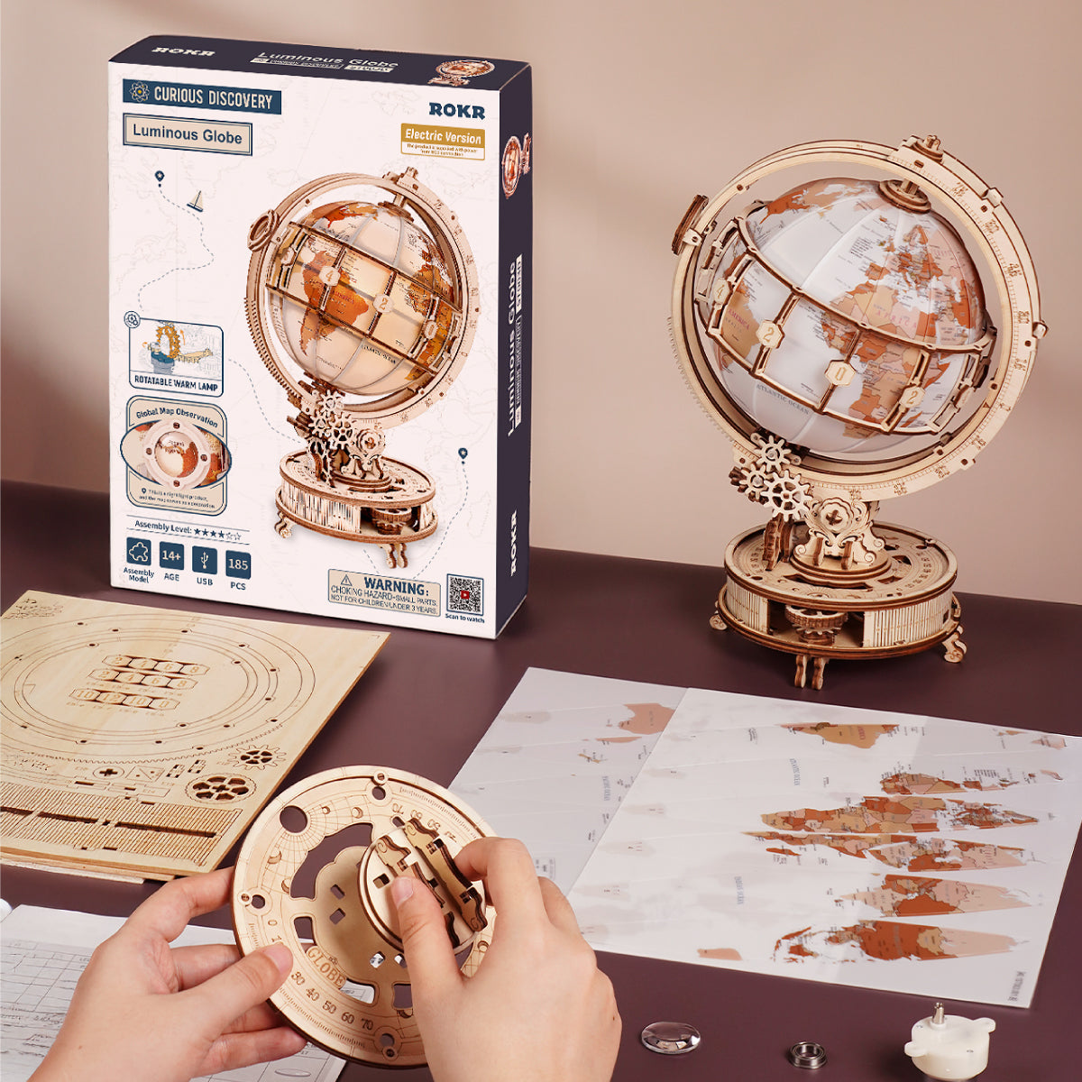 ROKR Luminous Globe 3D Wooden Puzzle Model Kit (ST003D)
