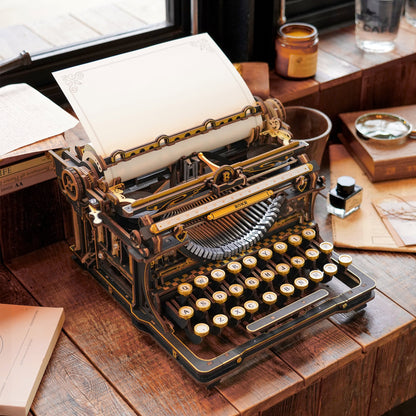 ROKR Mechanical Typewriter 3D Wooden Puzzle LK703B – Classic Vintage DIY Model Kit