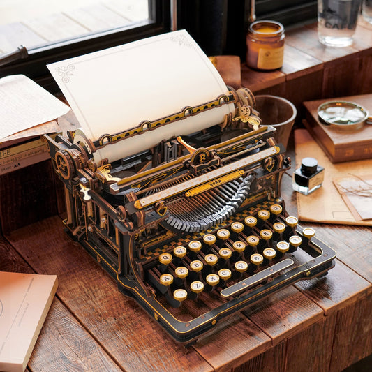 ROKR Mechanical Typewriter 3D Wooden Puzzle LK703B – Classic Vintage DIY Model Kit