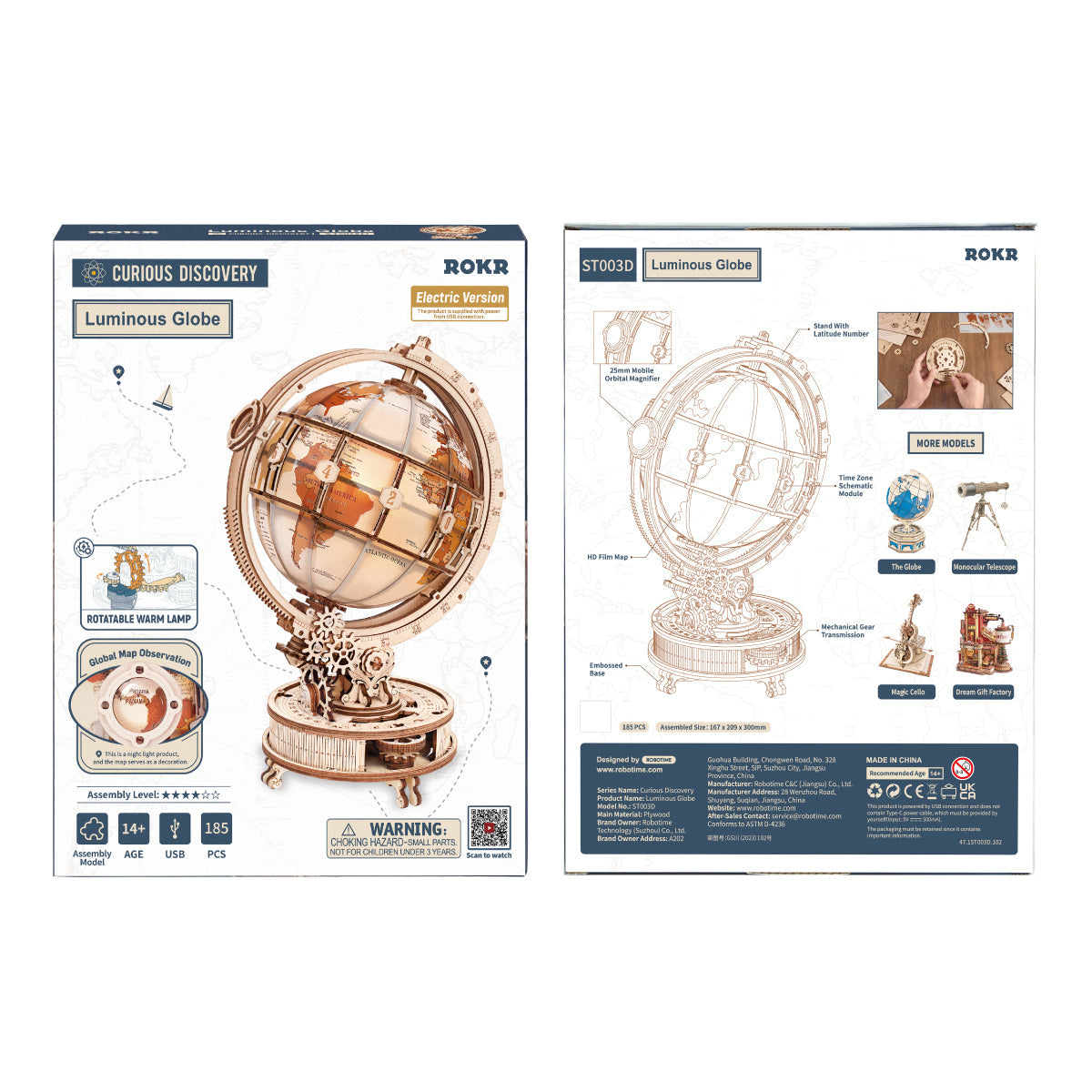 ROKR Luminous Globe 3D Wooden Puzzle Model Kit (ST003D)