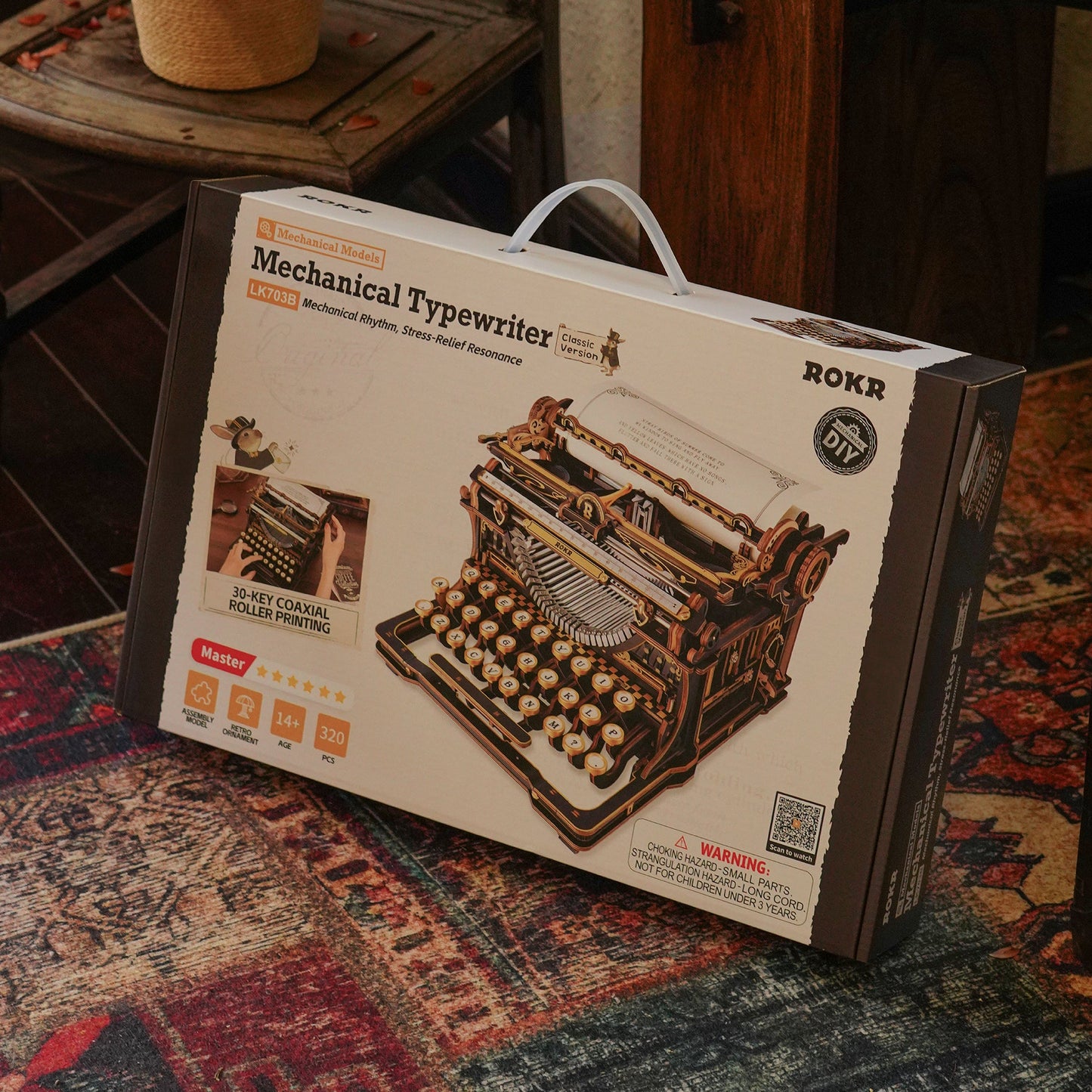 ROKR Mechanical Typewriter 3D Wooden Puzzle LK703B – Classic Vintage DIY Model Kit