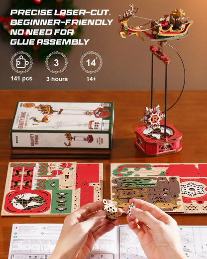 ROKR Santa on Sleigh 3D Wooden Puzzle Pendulum Model MCD05