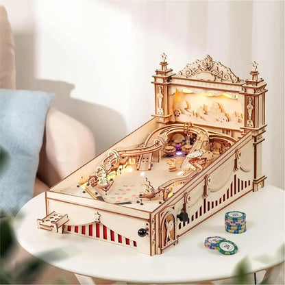 3D Wooden Pinball Machine Puzzle Kit – DIY Mechanical Model with Lights EG01