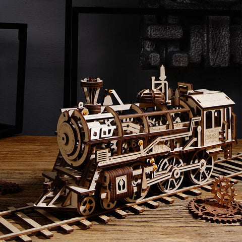 Locomotive 3D Wooden Puzzle Kit: Mechanical Gear Model, STEAM Toy