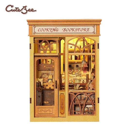 CUTEBEE DIY Book Nook Kit – Cooking Bookstore Wooden Shelf Insert (BJAA202-Y)