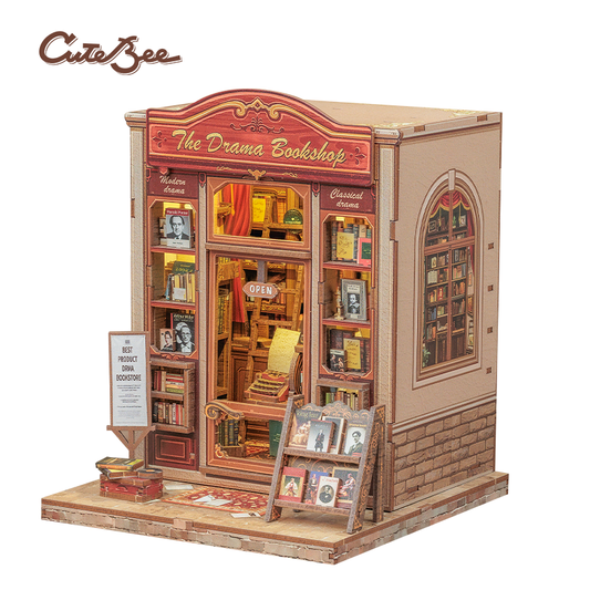 CUTEBEE DIY Book Nook Kit – The Drama Bookshop Wooden Shelf Insert (CWGC206-Y)