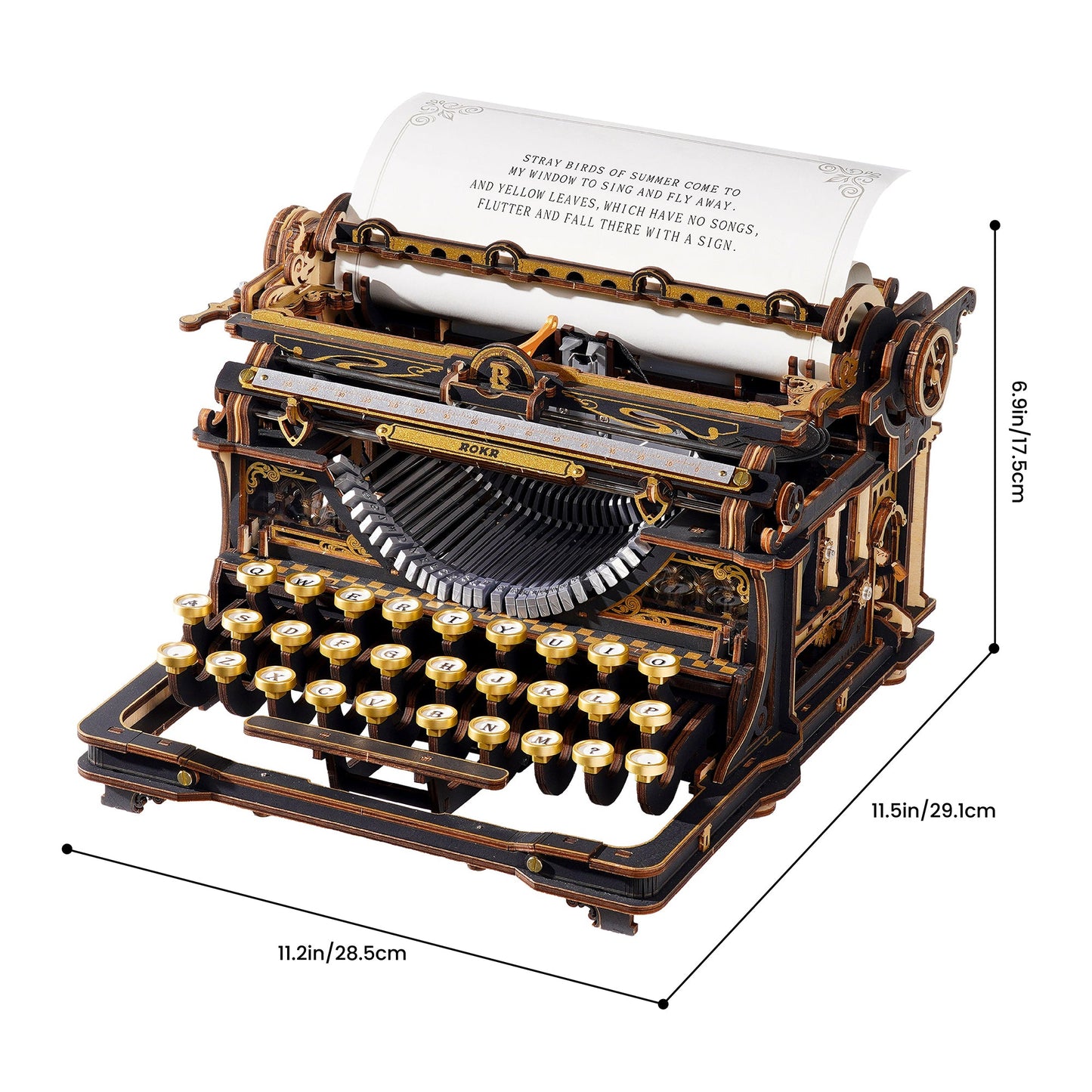 ROKR Mechanical Typewriter 3D Wooden Puzzle LK703B – Classic Vintage DIY Model Kit