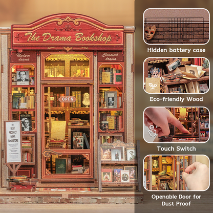 CUTEBEE DIY Book Nook Kit – The Drama Bookshop Wooden Shelf Insert (CWGC206-Y)