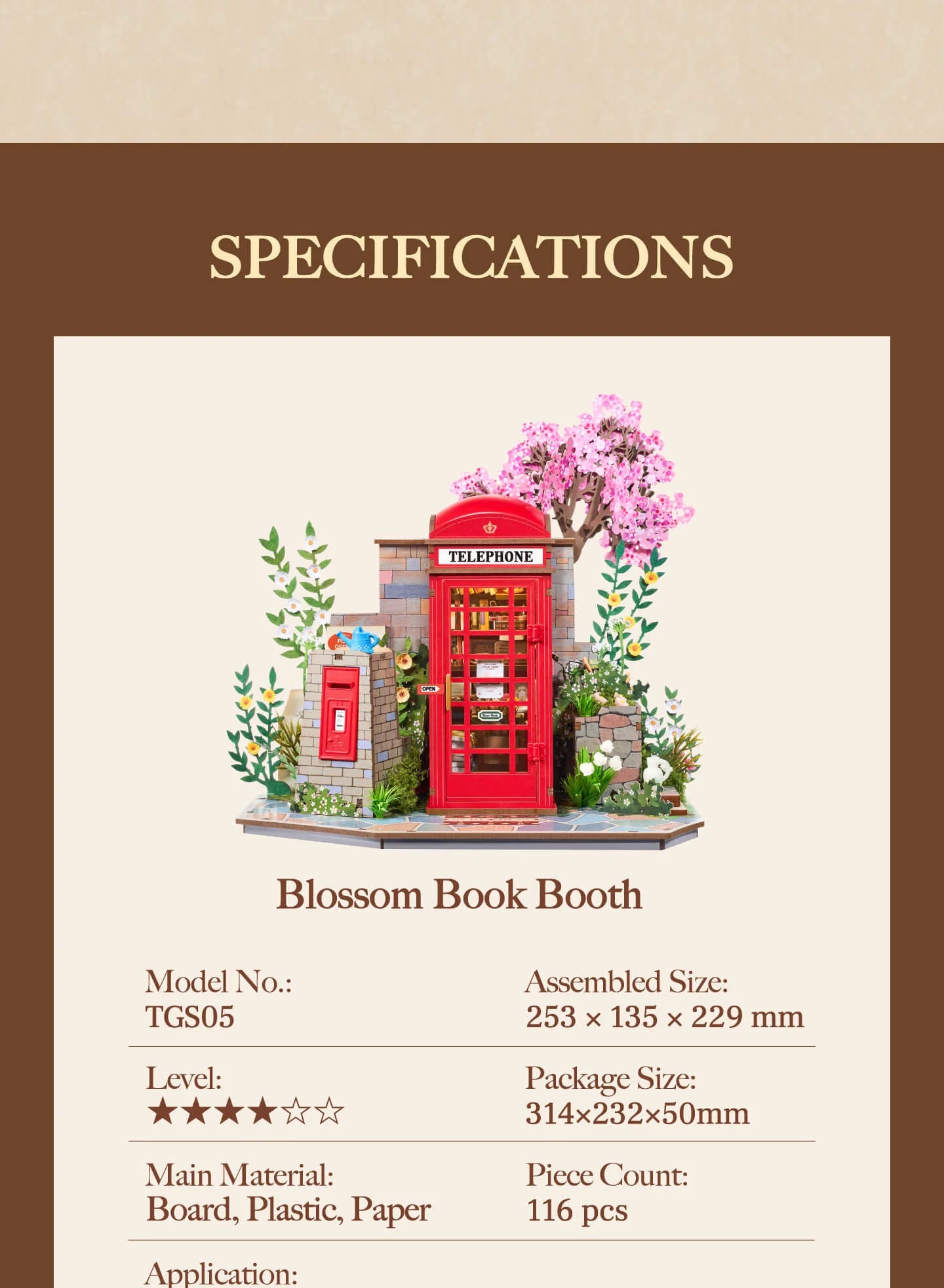 Rolife DIY Miniature House – Blossom Book Booth 3D Wooden Puzzle Kit (TGS05)