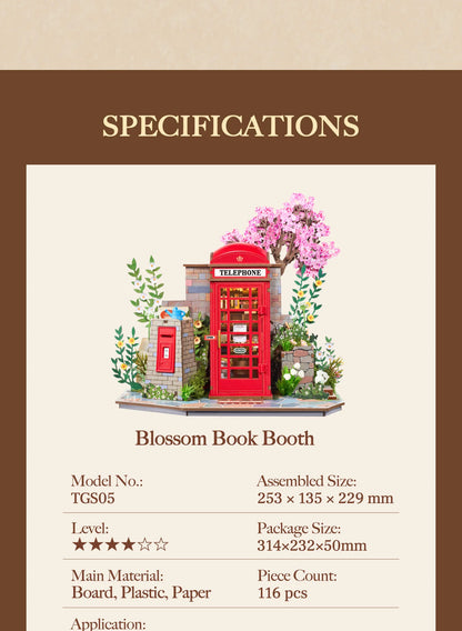 Rolife DIY Miniature House – Blossom Book Booth 3D Wooden Puzzle Kit (TGS05)