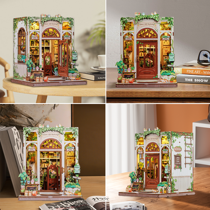 CUTEBEE DIY Book Nook Kit – Green Life Bookshop Wooden Shelf Insert (CWGC203-Y)