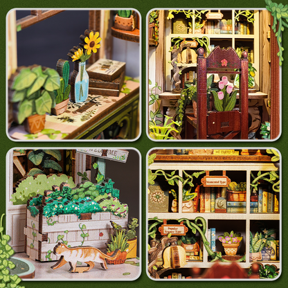 CUTEBEE DIY Book Nook Kit – Green Life Bookshop Wooden Shelf Insert (CWGC203-Y)
