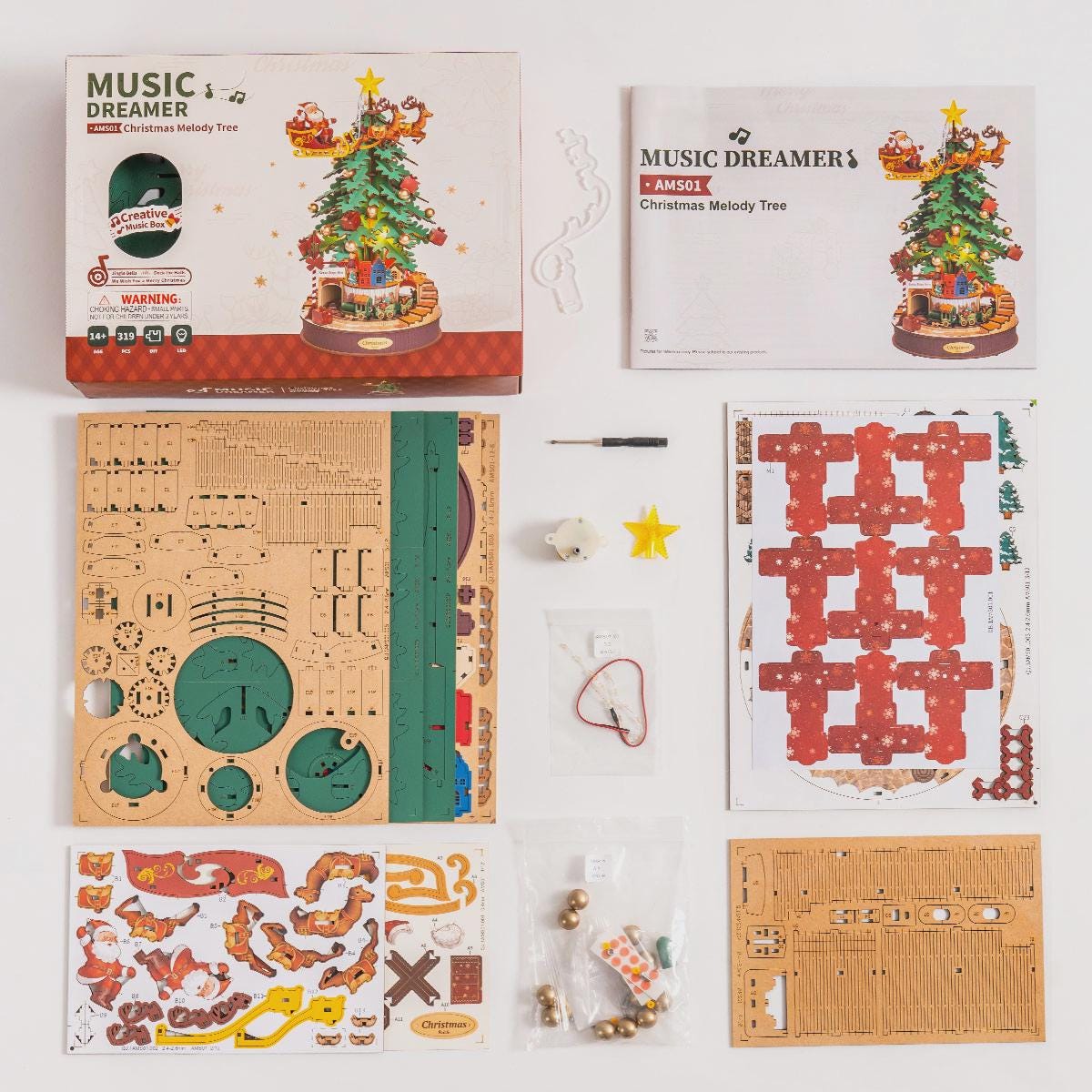 ROKR Rolife Christmas Melody Tree 3D Wooden Music Box Puzzle AMS01