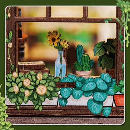 CUTEBEE DIY Book Nook Kit – Green Life Bookshop Wooden Shelf Insert (CWGC203-Y)