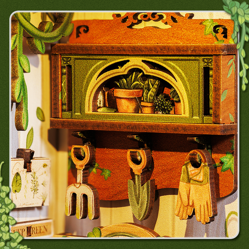 CUTEBEE DIY Book Nook Kit – Green Life Bookshop Wooden Shelf Insert (CWGC203-Y)