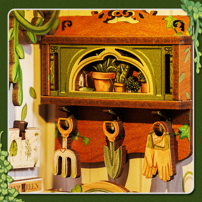 CUTEBEE DIY Book Nook Kit – Green Life Bookshop Wooden Shelf Insert (CWGC203-Y)