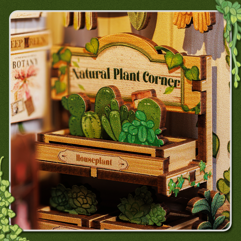 CUTEBEE DIY Book Nook Kit – Green Life Bookshop Wooden Shelf Insert (CWGC203-Y)