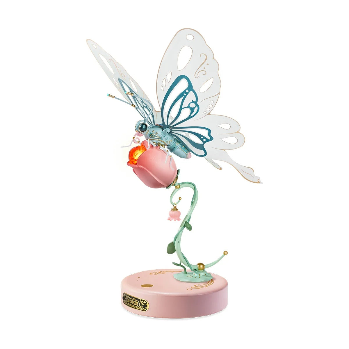 Robotime ROKR Mechanical Butterfly 3D Puzzle – Bionic Wings & Golden Lighting Rose | Unique Gift for Kids & Adults
