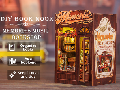CUTEBEE DIY Book Nook Kit – Memories Music Bookshop Wooden Shelf Insert (SD04B-Y)
