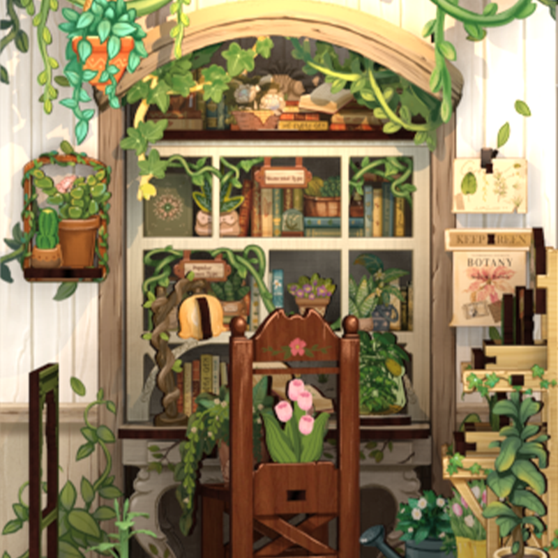 CUTEBEE DIY Book Nook Kit – Green Life Bookshop Wooden Shelf Insert (CWGC203-Y)