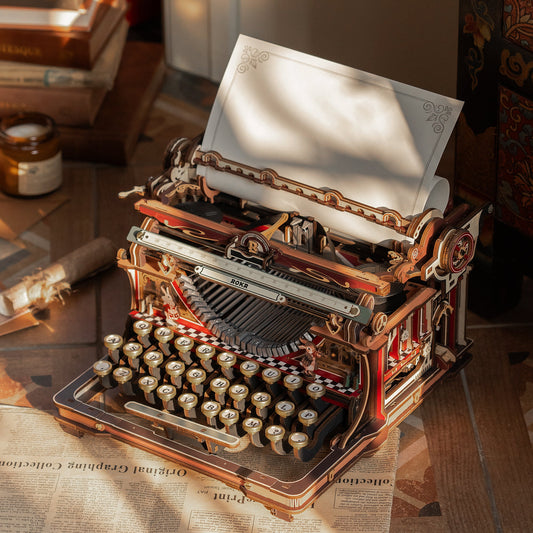 ROKR Mechanical Typewriter 3D Wooden Puzzle LK703C – Vintage DIY Model Kit Magic Version