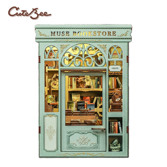 CUTEBEE DIY Book Nook Kit – Muse Bookstore Wooden Shelf Insert (BJAA201-Y)