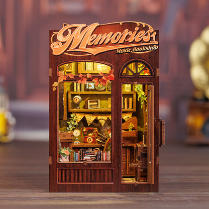 CUTEBEE DIY Book Nook Kit – Memories Music Bookshop Wooden Shelf Insert (SD04B-Y)