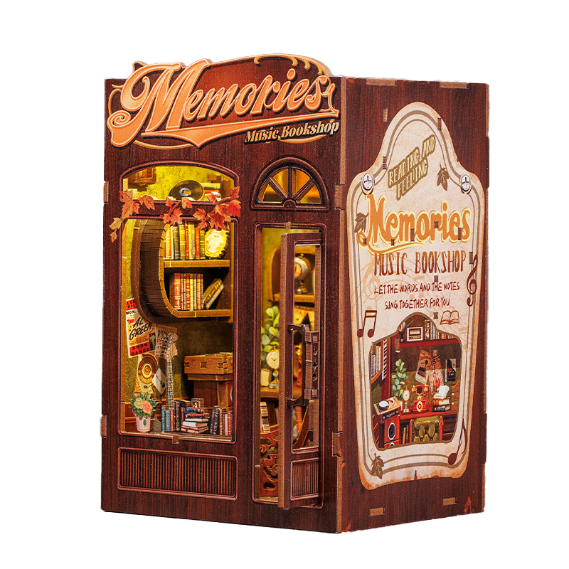 CUTEBEE DIY Book Nook Kit – Memories Music Bookshop Wooden Shelf Insert (SD04B-Y)
