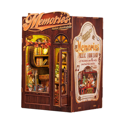CUTEBEE DIY Book Nook Kit – Memories Music Bookshop Wooden Shelf Insert (SD04B-Y)