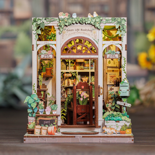 CUTEBEE DIY Book Nook Kit – Green Life Bookshop Wooden Shelf Insert (CWGC203-Y)