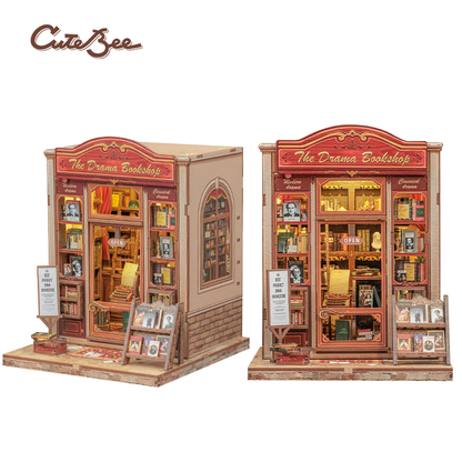 CUTEBEE DIY Book Nook Kit – The Drama Bookshop Wooden Shelf Insert (CWGC206-Y)