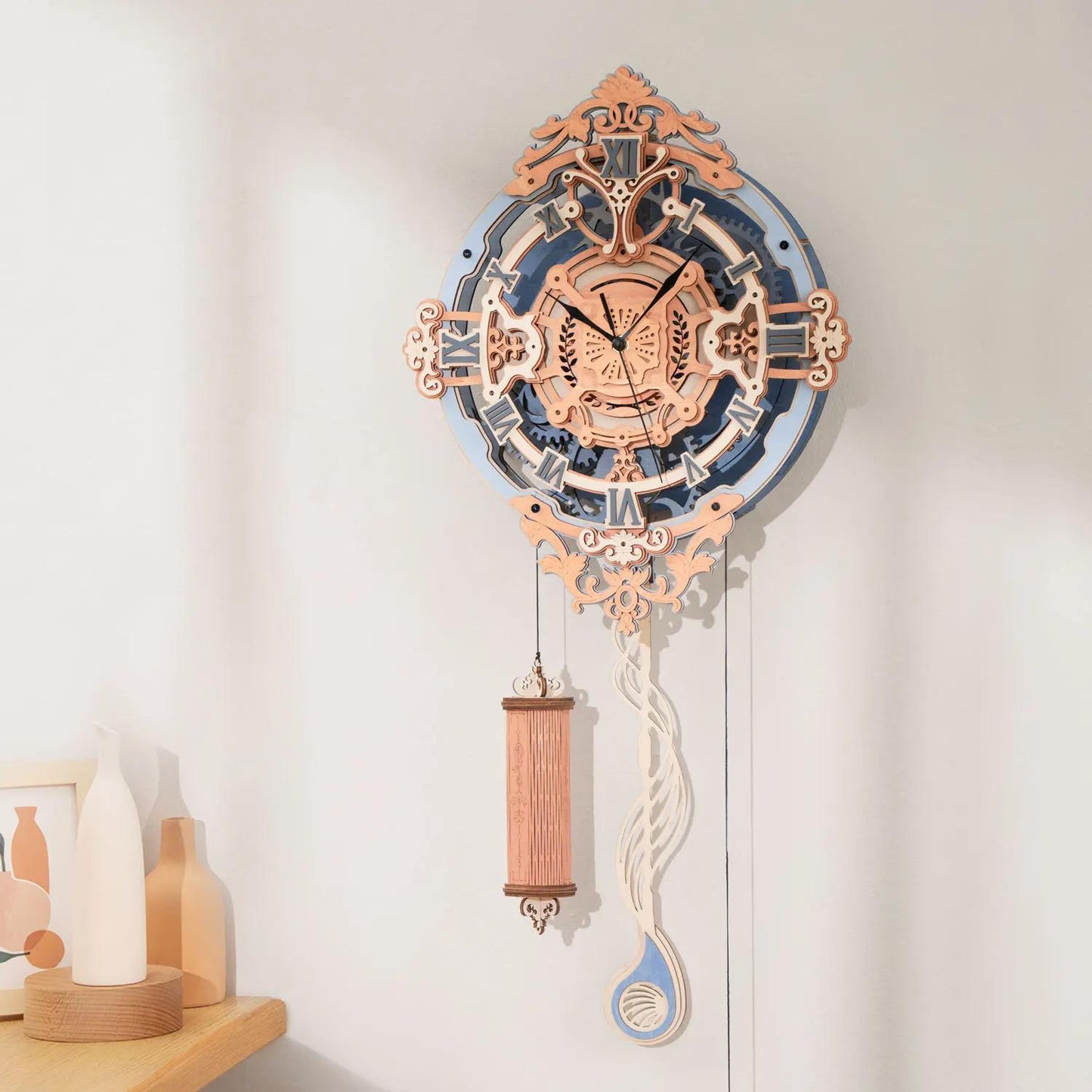 Handmade Romantic Note Wall Clock – Mechanical Gear 3D Wooden Puzzle Clock LC701
