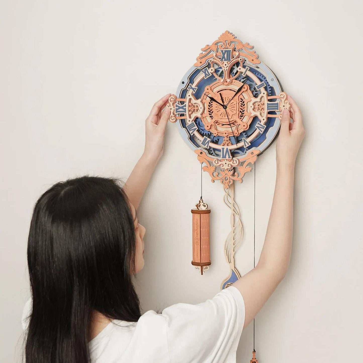 Handmade Romantic Note Wall Clock – Mechanical Gear 3D Wooden Puzzle Clock LC701