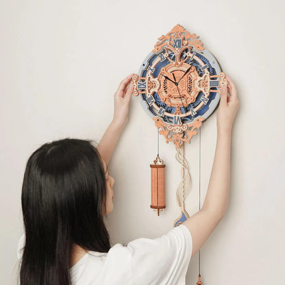 Handmade Romantic Note Wall Clock – Mechanical Gear 3D Wooden Puzzle Clock LC701
