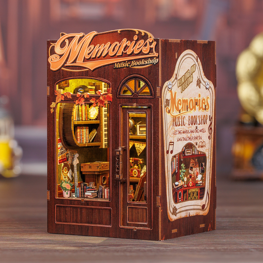 CUTEBEE DIY Book Nook Kit – Memories Music Bookshop Wooden Shelf Insert (SD04B-Y)