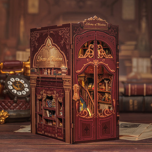CUTEBEE DIY Book Nook Kit – Library of Wisdom Wooden Shelf Insert (DC03B-Y)