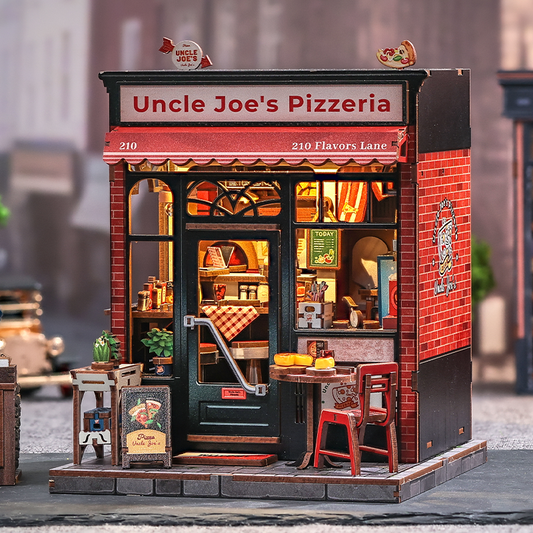 CUTEBEE DIY Miniature House – Uncle Joe’s Pizzeria Wooden Miniature Kit (CWGC210-Y)