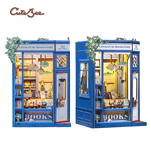 CUTEBEE DIY Book Nook Kit – Literature Bookstore Wooden Shelf Insert (BJAA203-Y)