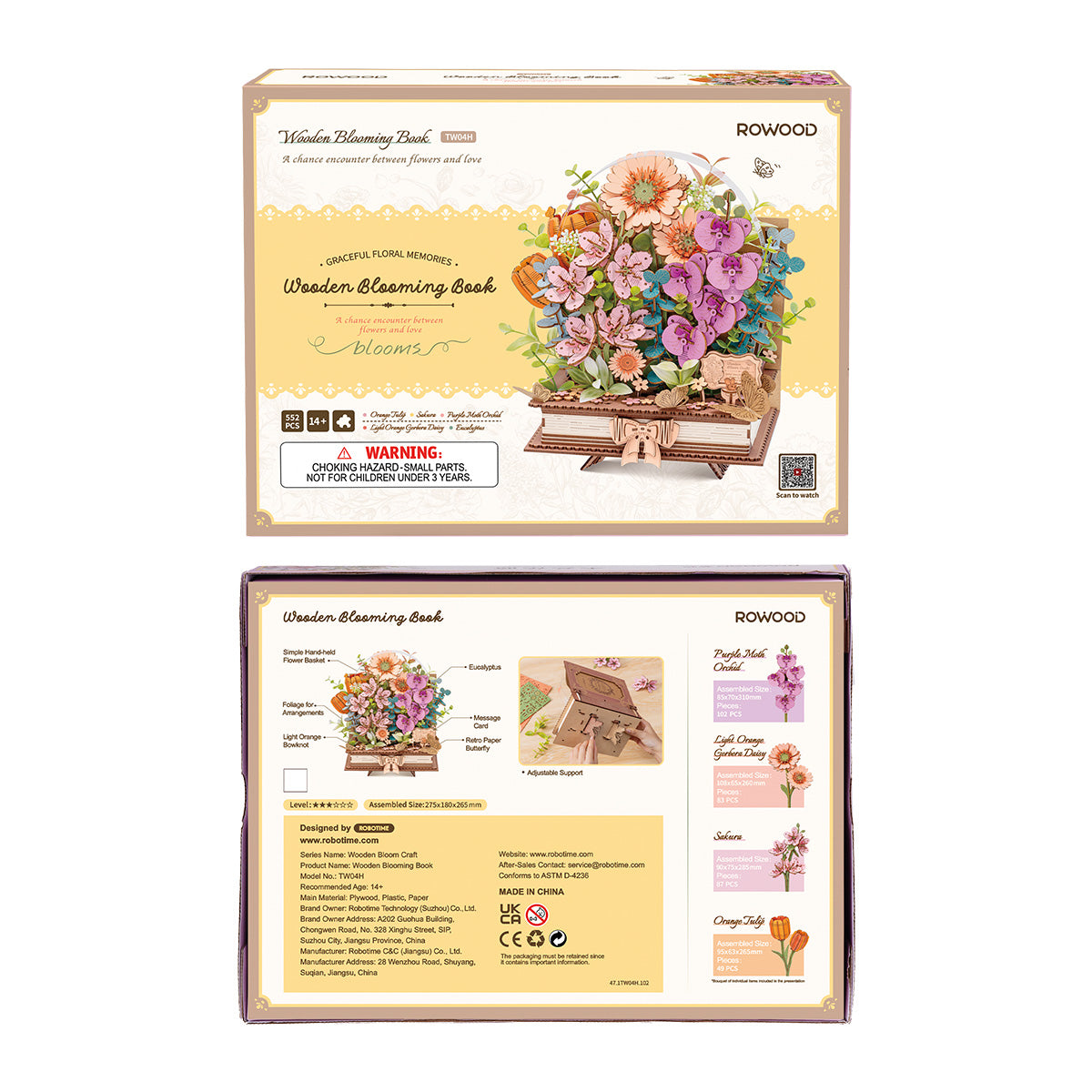 Rowood Wooden Blooming Book DIY Flower Bouquet 3D Puzzle TW04H