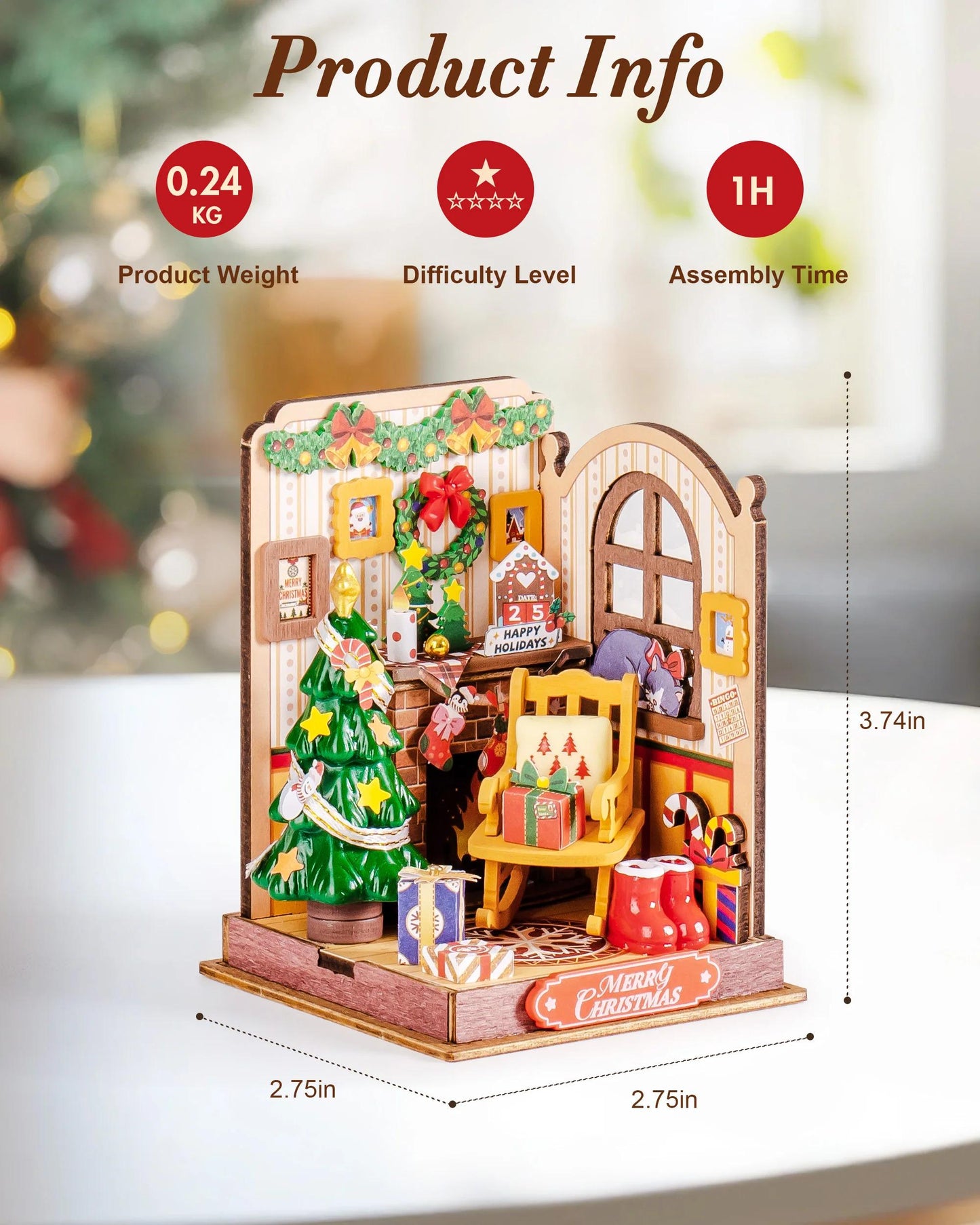 ROKR Rolife Christmas Fireplace Miniature House 3D Wooden Puzzle DS041